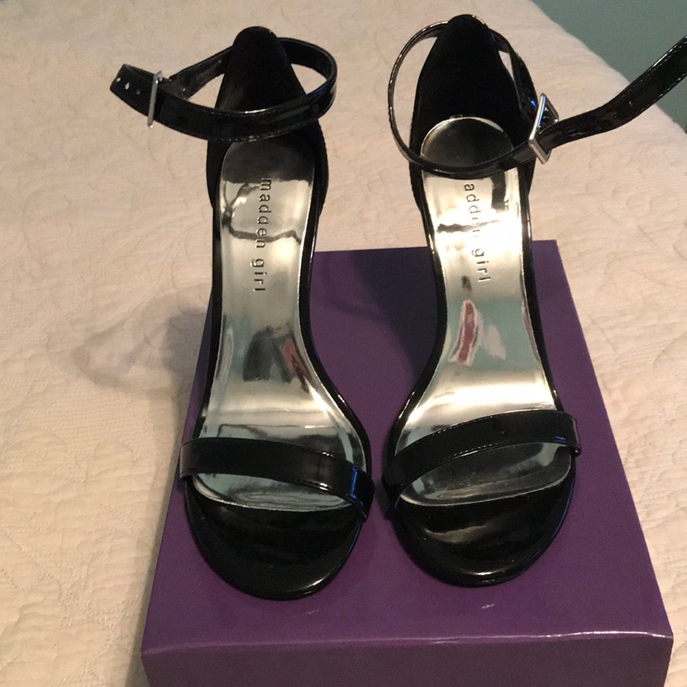 Black patent leather heels